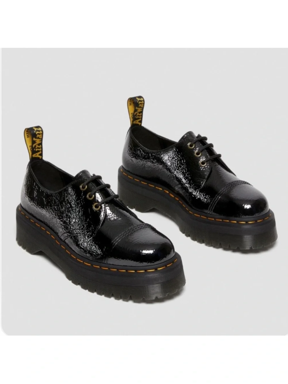 NEW Dr. Martens 1461 Quad TC black platforms distressed patent leather unisex